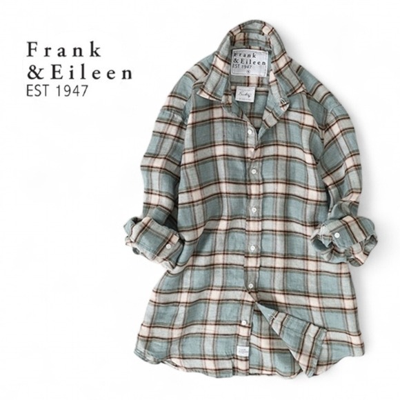 Frank & Eileen Tops - Frank & Eileen Linen Plaid Sage Green Shirt Size M Unisex